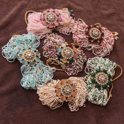 Ishhaara Moti Colored Round Patch Choker And Earring Set