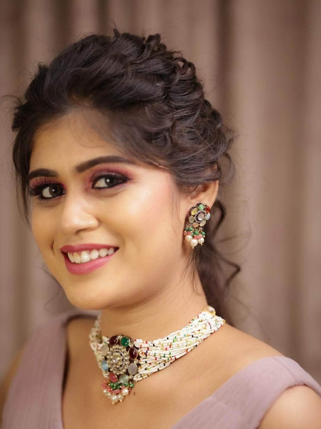 Ishhaara Moti Colored Round Patch Choker And Earring Set