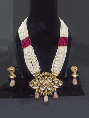 Ishhaara Moti long Kundan Pendant Necklace Set