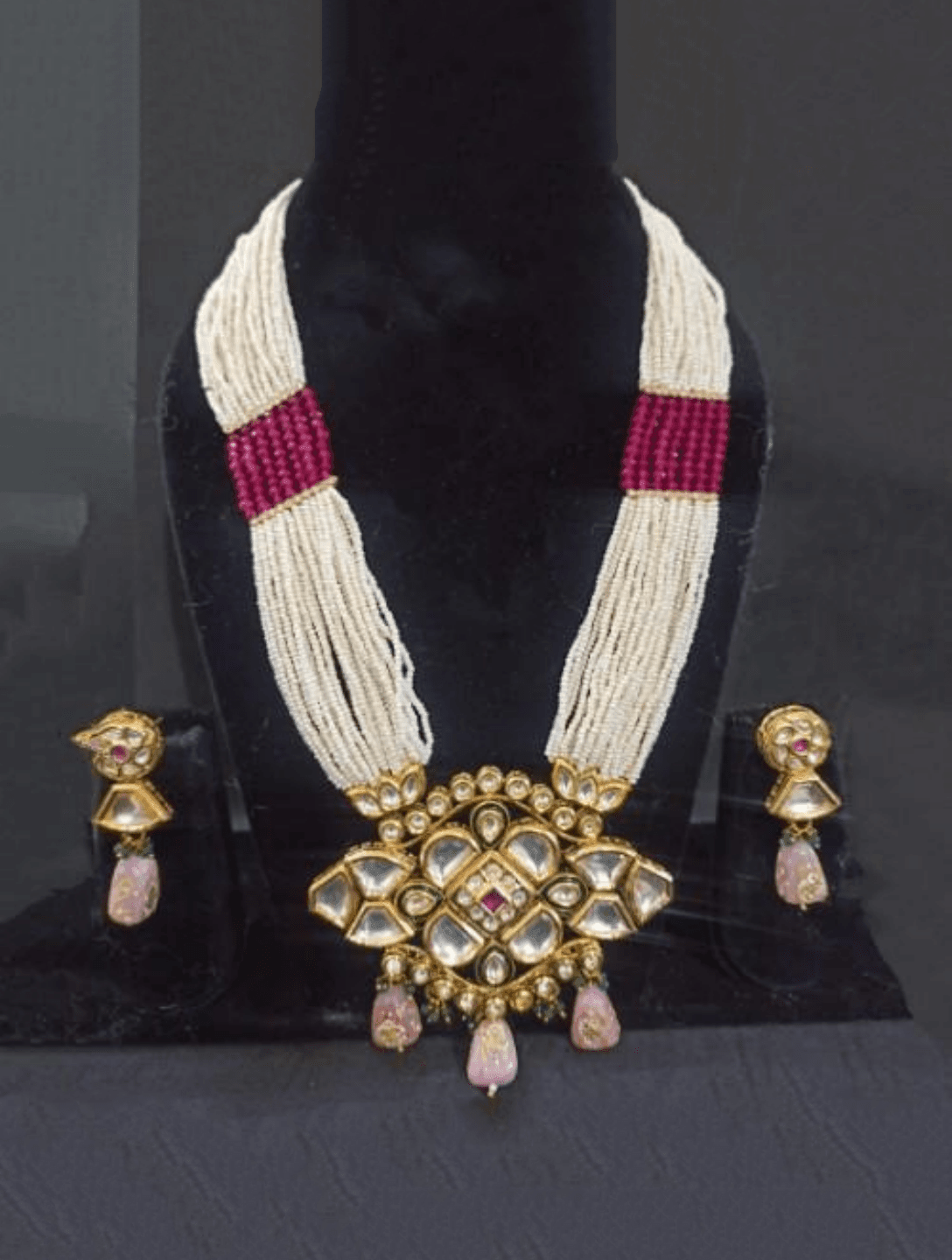 Ishhaara Moti Long Kundan Pendant Necklace Set