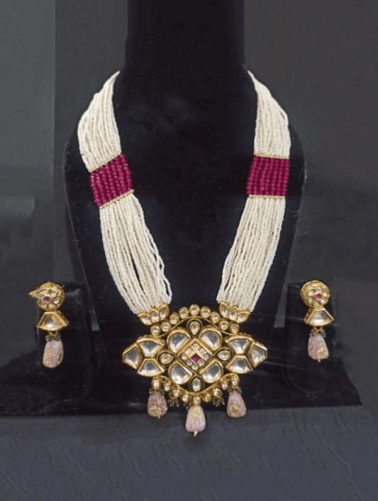 Ishhaara Moti Long Kundan Pendant Necklace Set