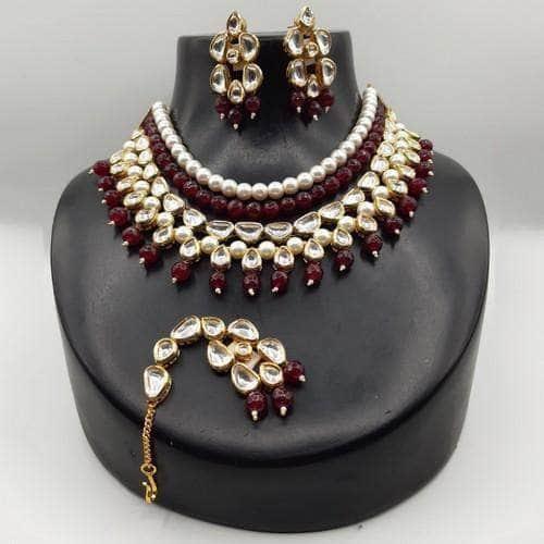 Ishhaara Moti Maroon Beads Set