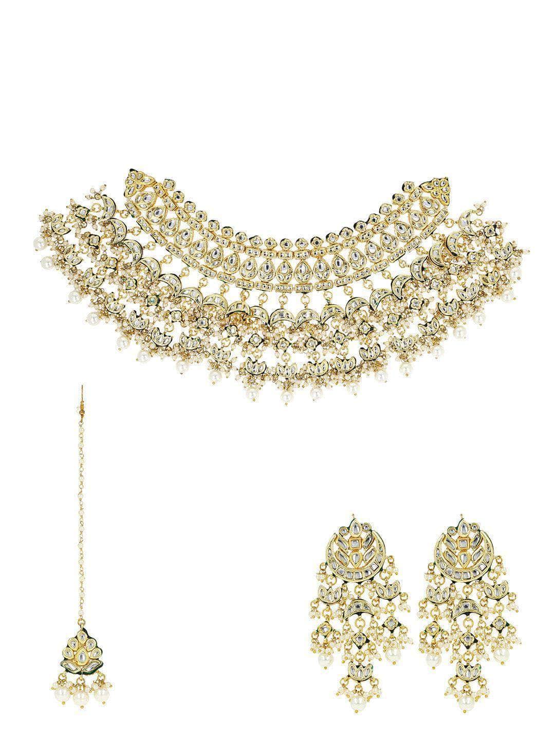 Ishhaara Multi Chand Necklace Set With Teeka