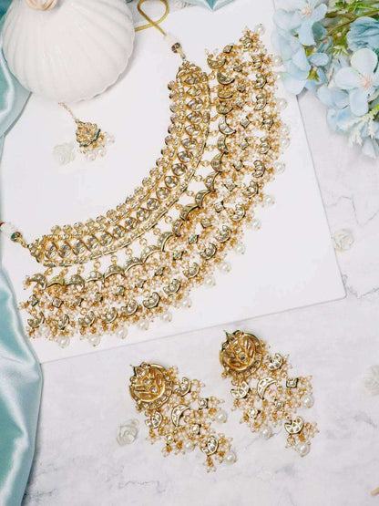 Ishhaara Multi Chand Necklace Set With Teeka