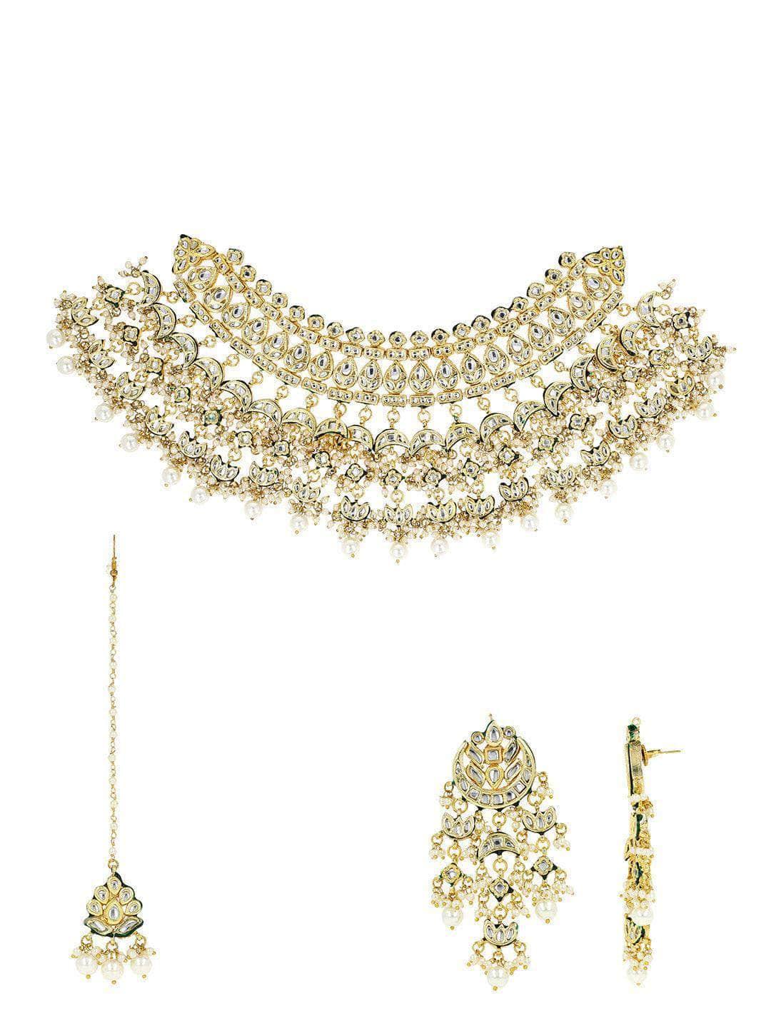 Ishhaara Multi Chand Necklace Set With Teeka