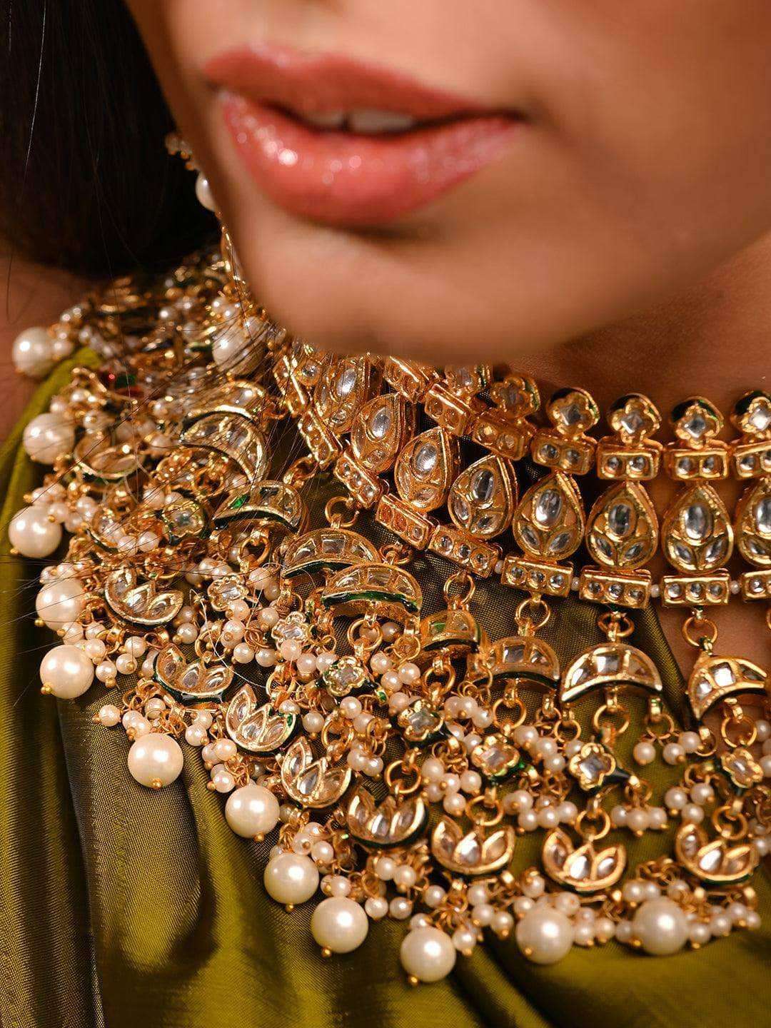 Ishhaara Multi Chand Necklace Set With Teeka