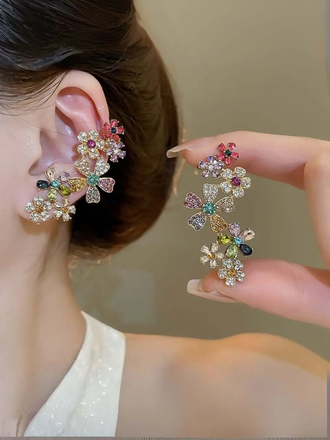 Ishhaara Multi Color Flower Earcuff Earrings