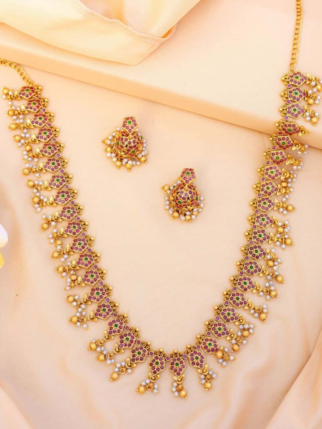 Ishhaara Multi Color Kemp Stone Gold Long Necklace