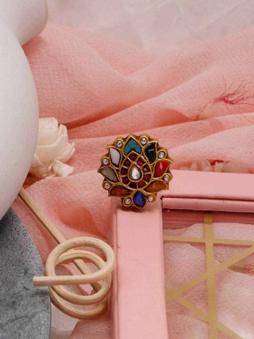 Ishhaara Multi Color Lotus Ring