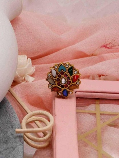 Ishhaara Multi Color Lotus Ring