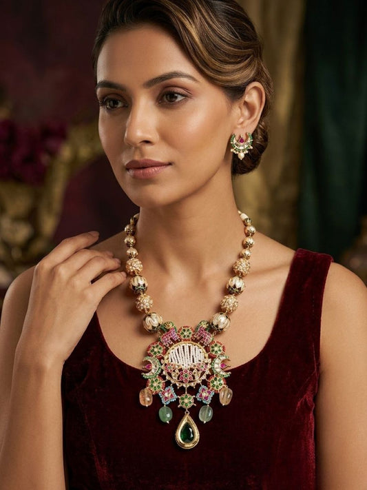 Ishhaara Multi Color Natural Stone Embellished Pendant Necklace