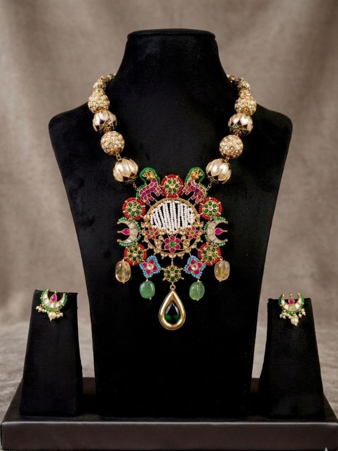 Ishhaara Multi Color Natural Stone Embellished Pendant Necklace
