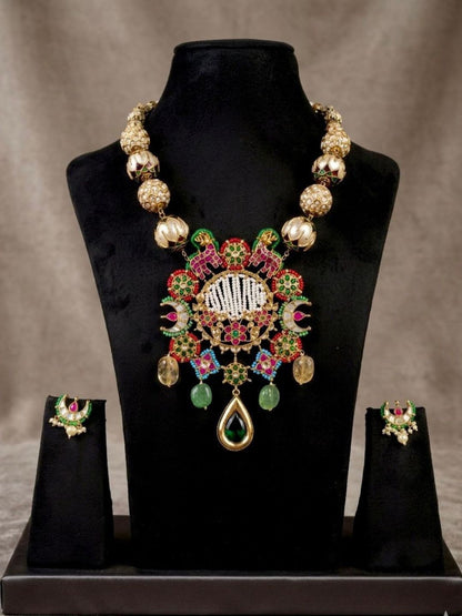 Ishhaara Multi Color Natural Stone Embellished Pendant Necklace