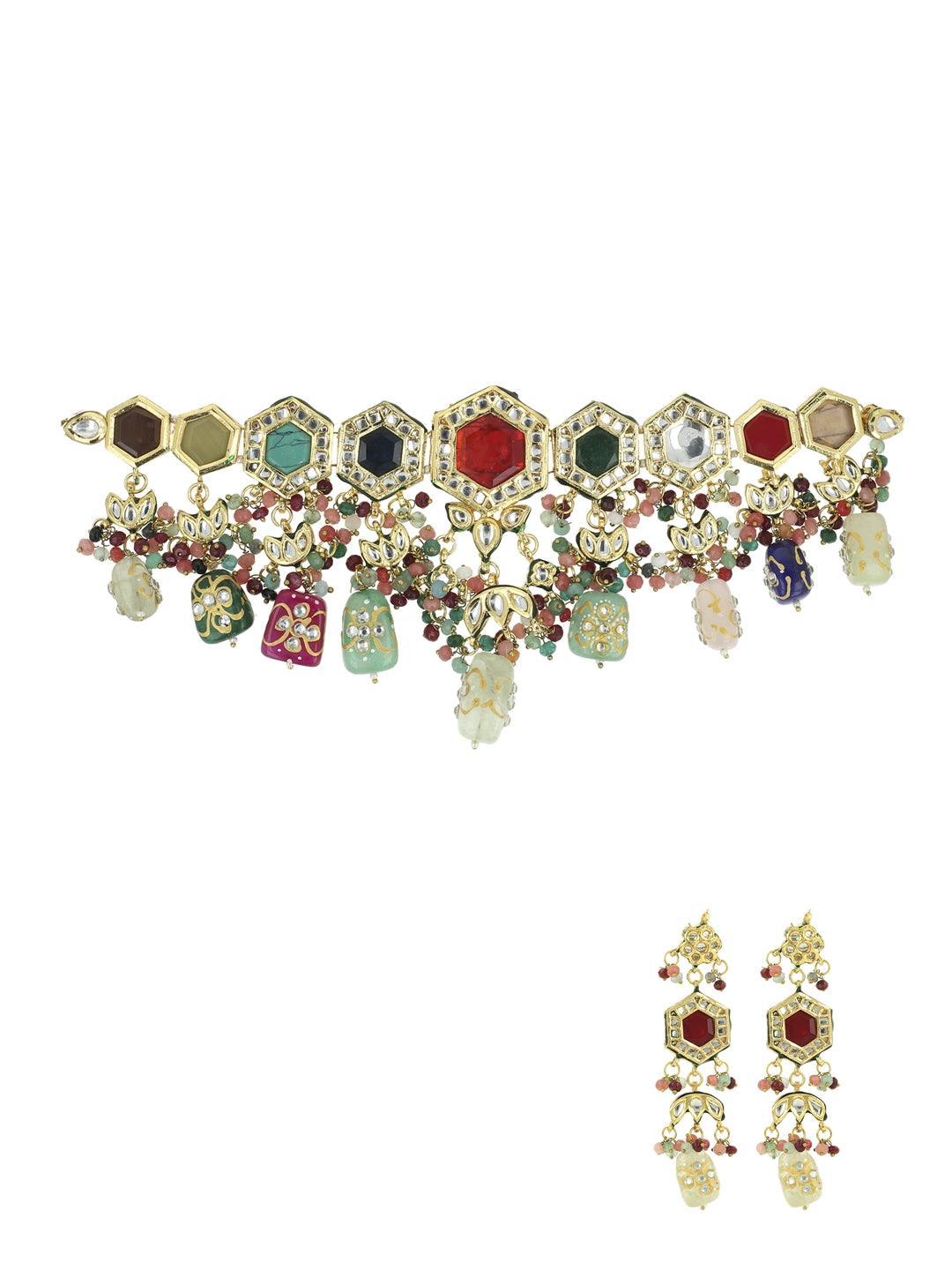 Ishhaara Multi Color Navratna Stone Choker Set