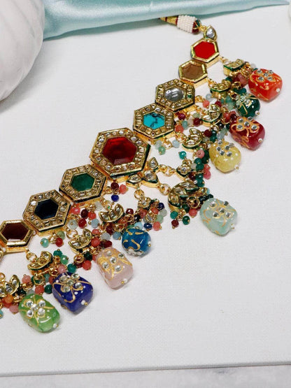 Ishhaara Multi Color Navratna Stone Choker Set