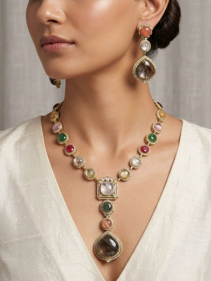Ishhaara Multi Color Semi Precious Stone Necklace Set