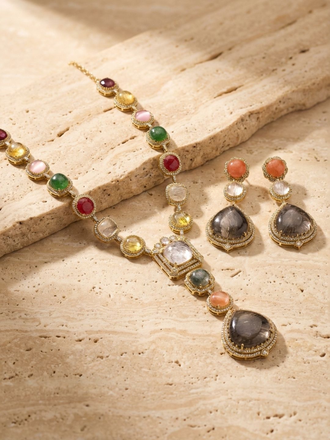 Ishhaara Multi Color Semi Precious Stone Necklace Set