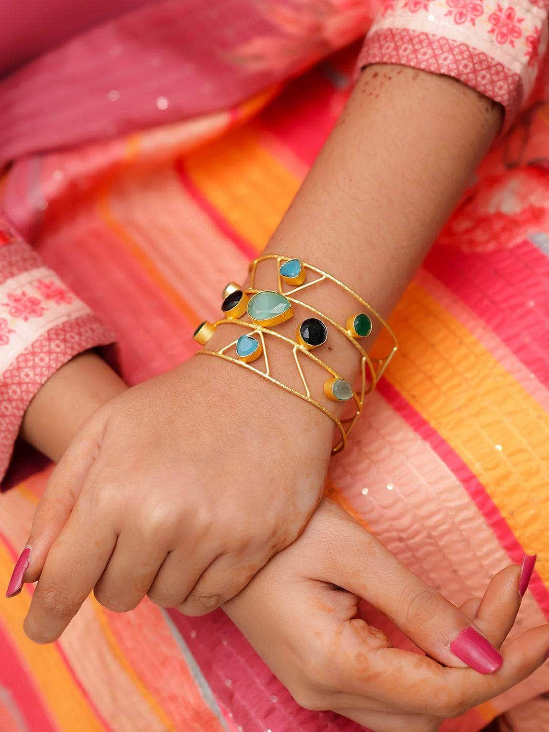 Ishhaara Multi Color Stone Hand Cuff