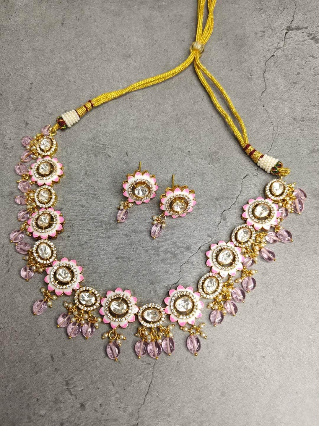 Ishhaara Multi Colored Kundan Necklace And Earring Set