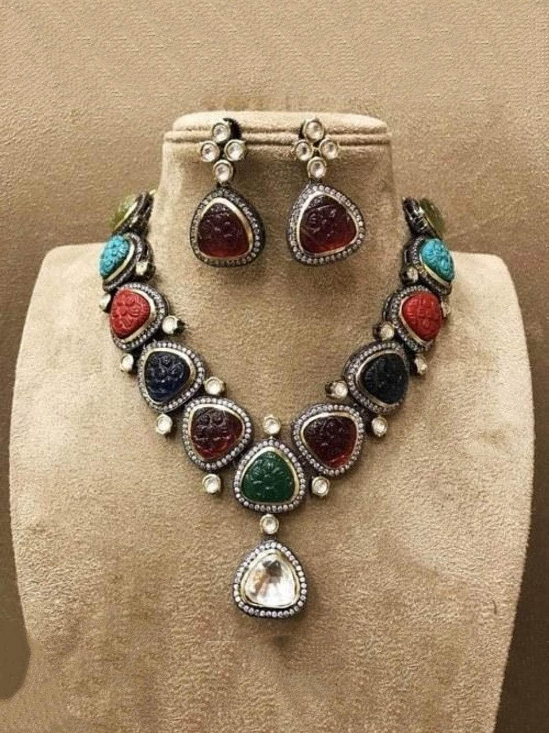 Vintage 80s Large Multicolor Crystal Sautoir Necklace (A1851) - Ruby Lane