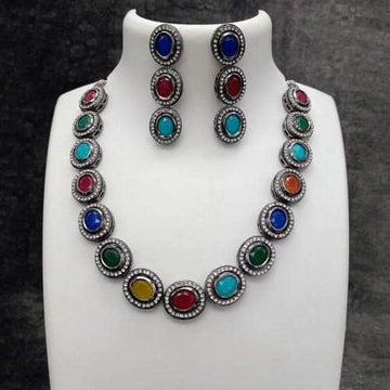 Ishhaara Multi Colored Rodium Necklace Set