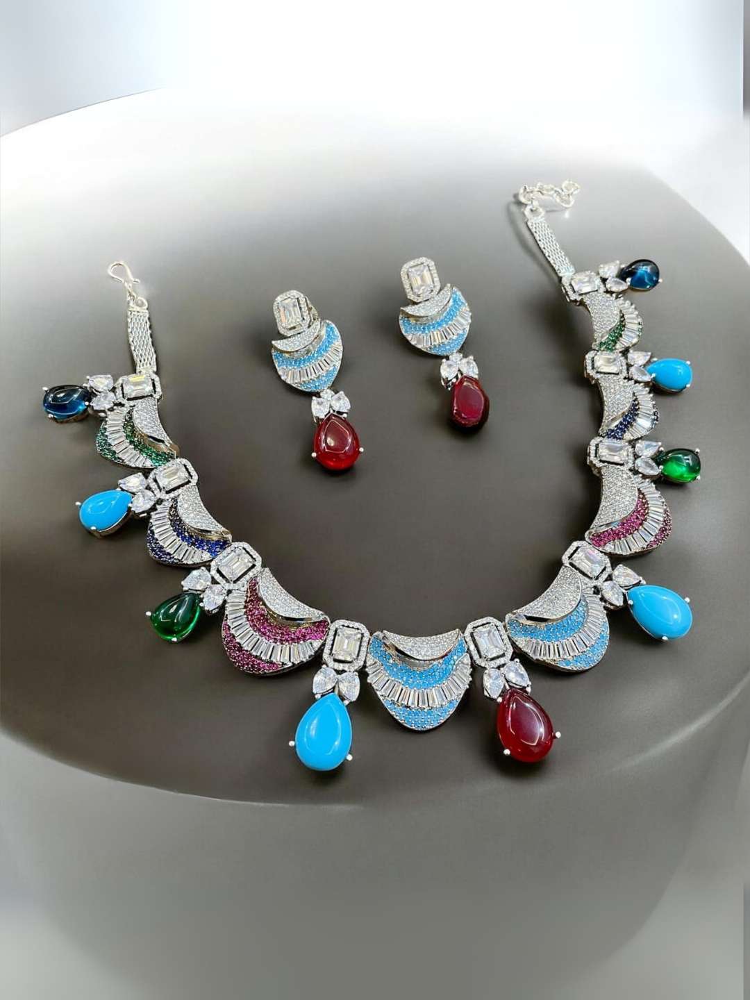 Ishhaara Multi Colored Stone And Uncut Polki Necklace Set