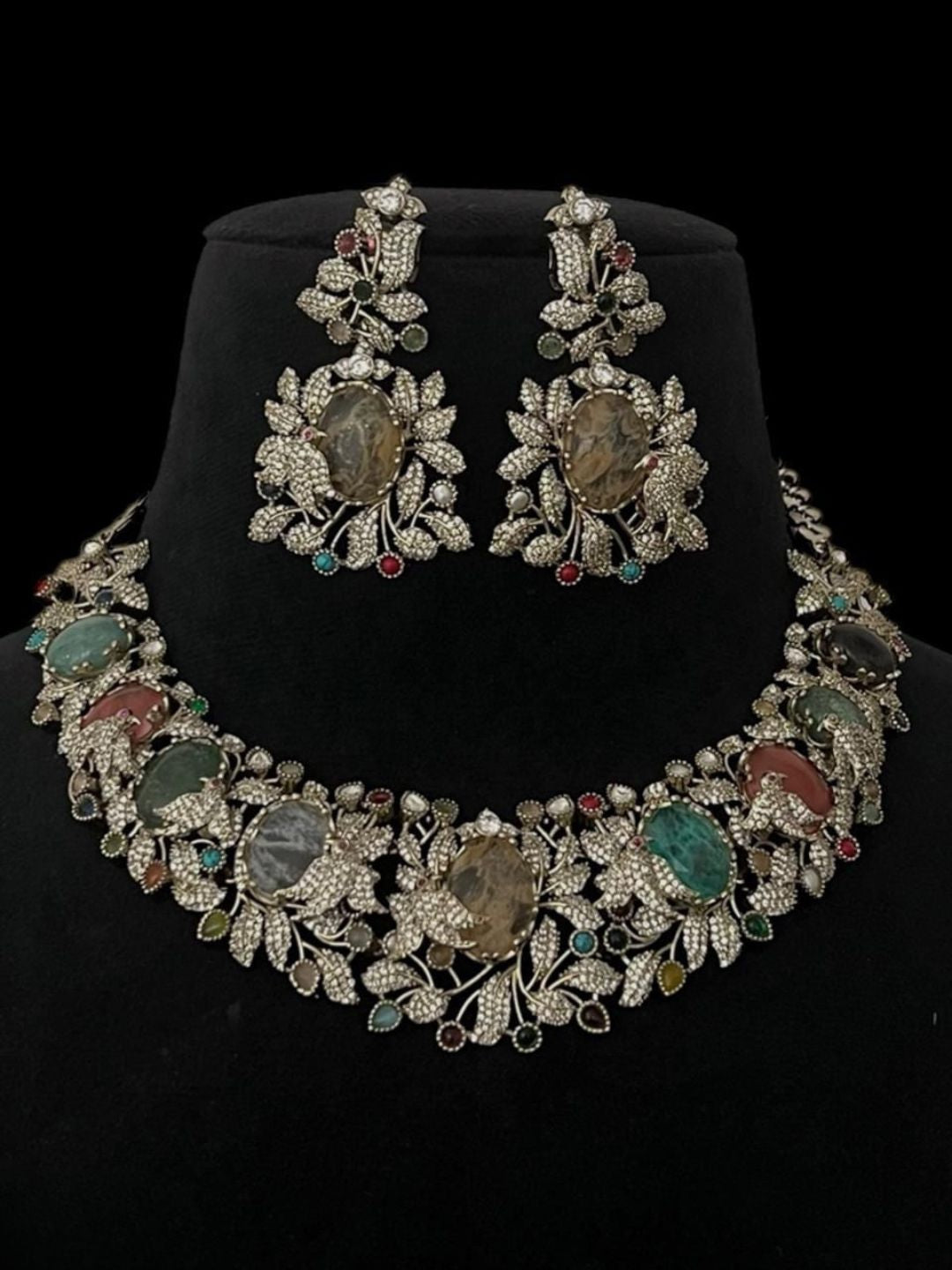 Ishhaara Multi Colored Stone Choker Necklace Set