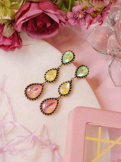 Ishhaara Drop 3 Tiered Earrings Purple