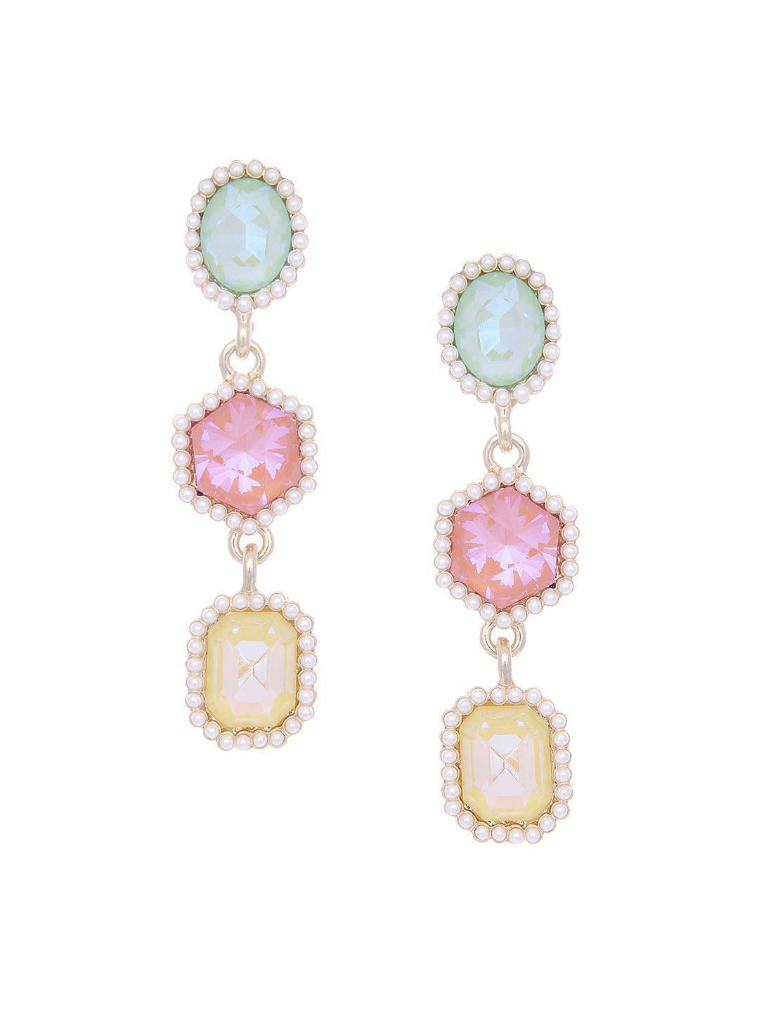 Ishhaara Geometric 3 Tiered Earrings Rouge