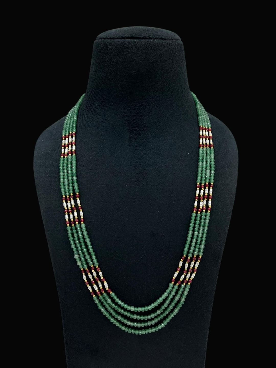 Ishhaara Multi Layered Green Beaded Temple Necklace — handcrafted Indian jewellery