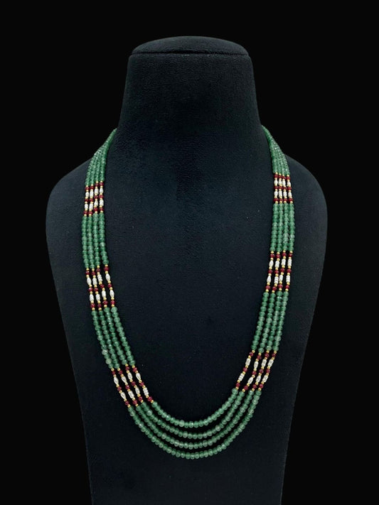 Ishhaara Multi Layered Green Beaded Temple Necklace — handcrafted Indian jewellery