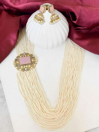 Ishhaara Multi Layered Pearl Side Patch Necklace Set