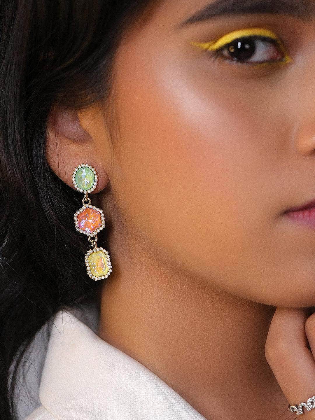 Ishhaara Multi Natasha Luthra In Geometric 3-tiered Earrings - Rouge