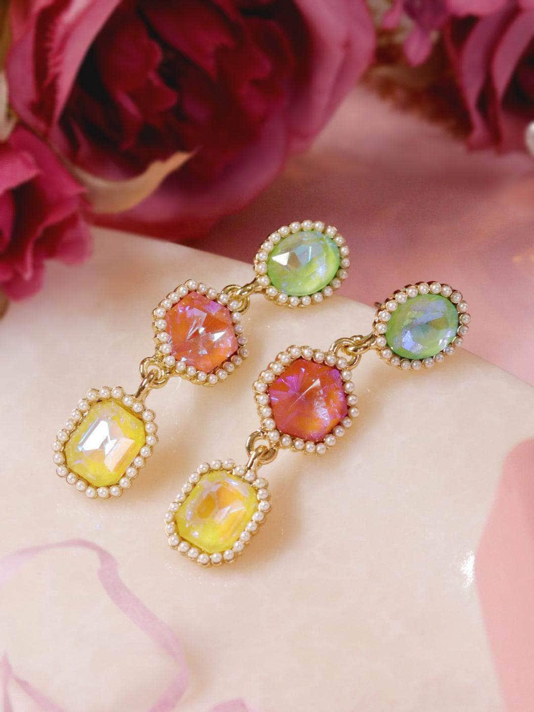 Ishhaara Natasha Luthra In Geometric 3 Tiered Earrings Rouge