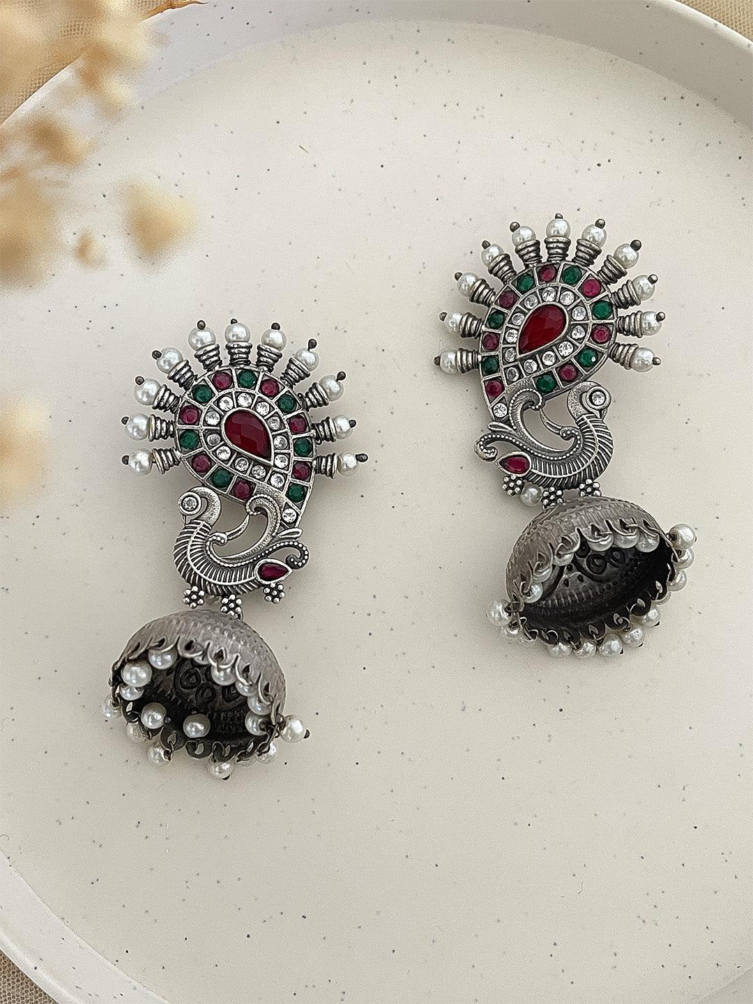 Ishhaara Multi Stone Embellished German Silver Earring