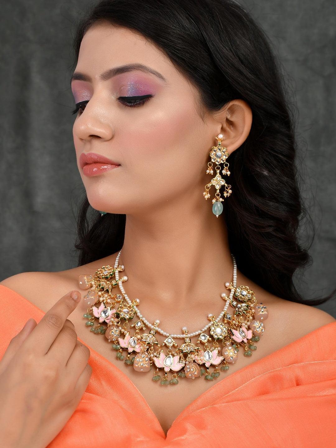 Ishhaara Multi Stone Lotus Motif Necklace