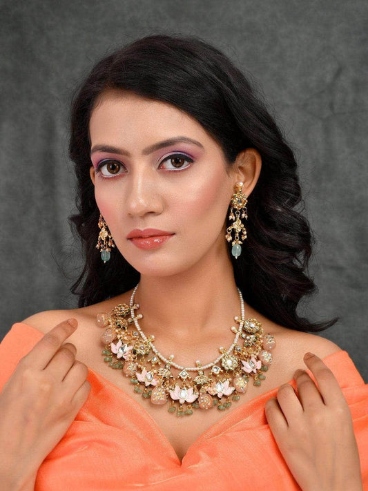 Ishhaara Multi Stone Lotus Motif Necklace