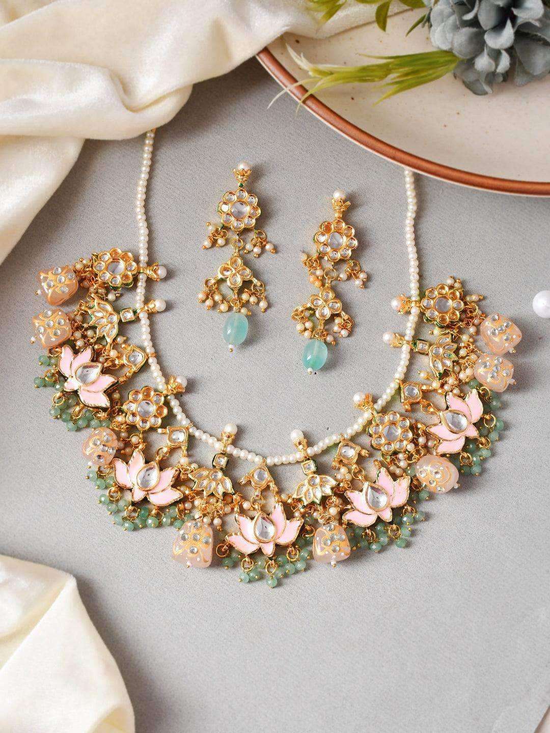 Ishhaara Multi Stone Lotus Motif Necklace