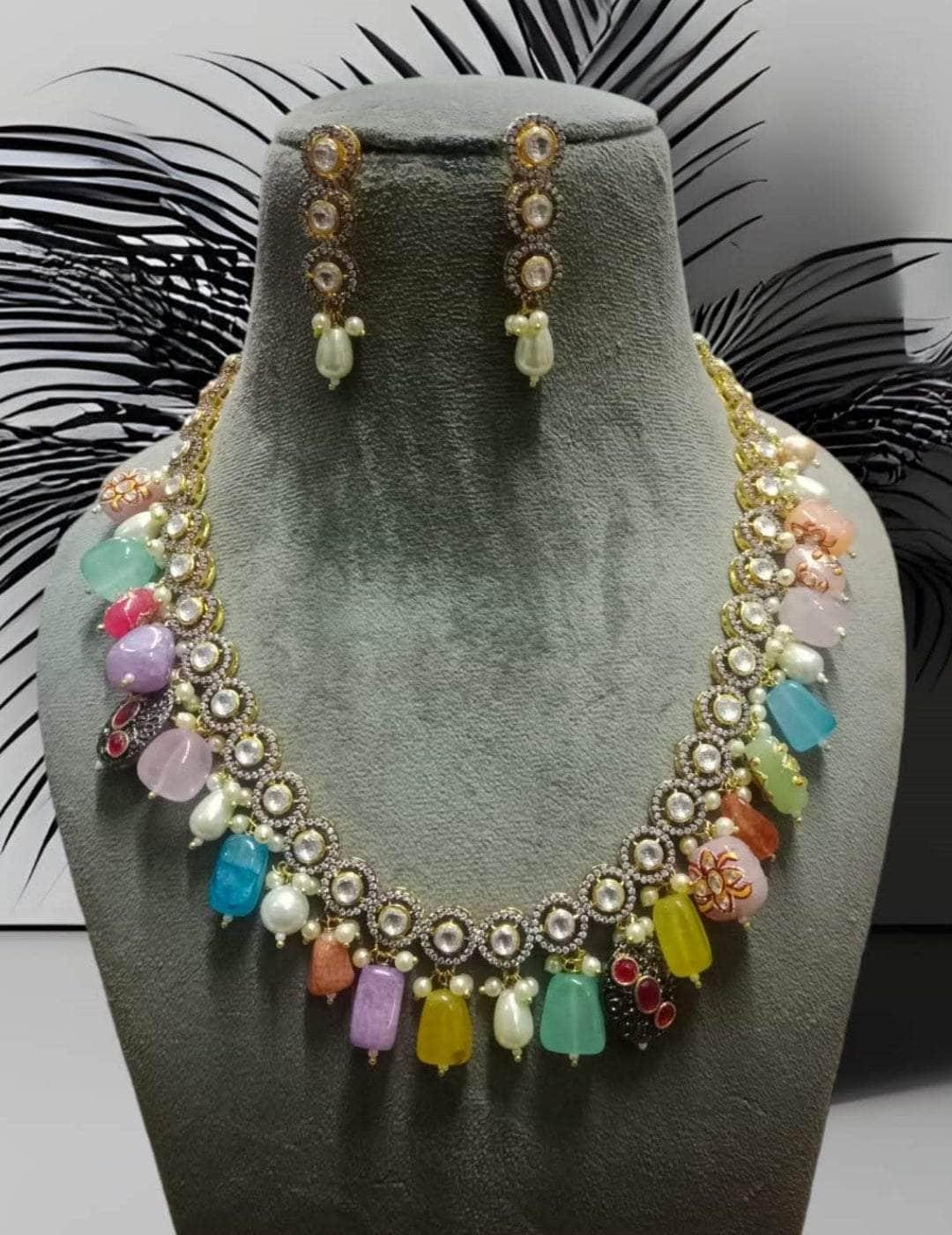 Buy Multi Stone Studded Necklace Online - Ishhaara