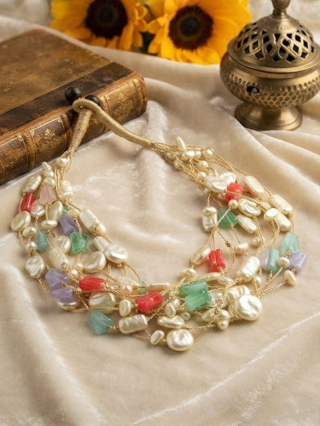 Ishhaara Multicolour Baroque Pearl Temple Necklace — handcrafted Indian jewellery