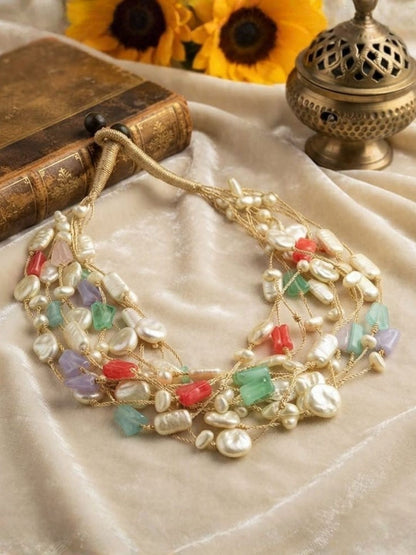 Ishhaara Multicolour Baroque Pearl Temple Necklace — handcrafted Indian jewellery