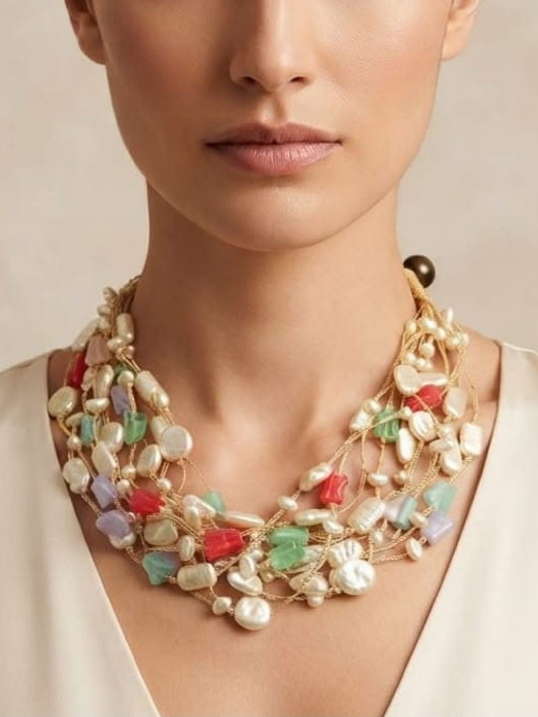 Ishhaara Multicolour Baroque Pearl Temple Necklace — handcrafted Indian jewellery - view 2