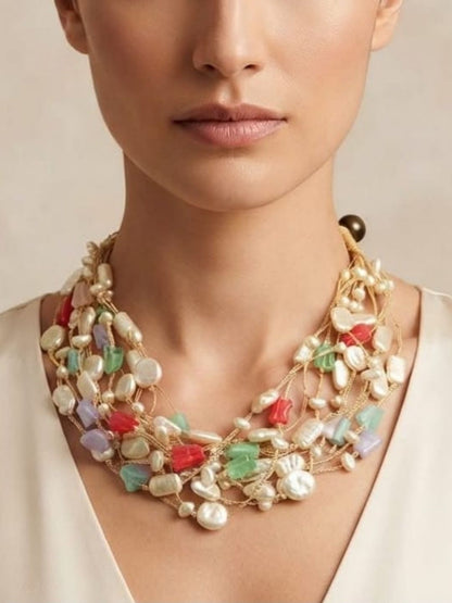 Ishhaara Multicolour Baroque Pearl Temple Necklace — handcrafted Indian jewellery - view 2