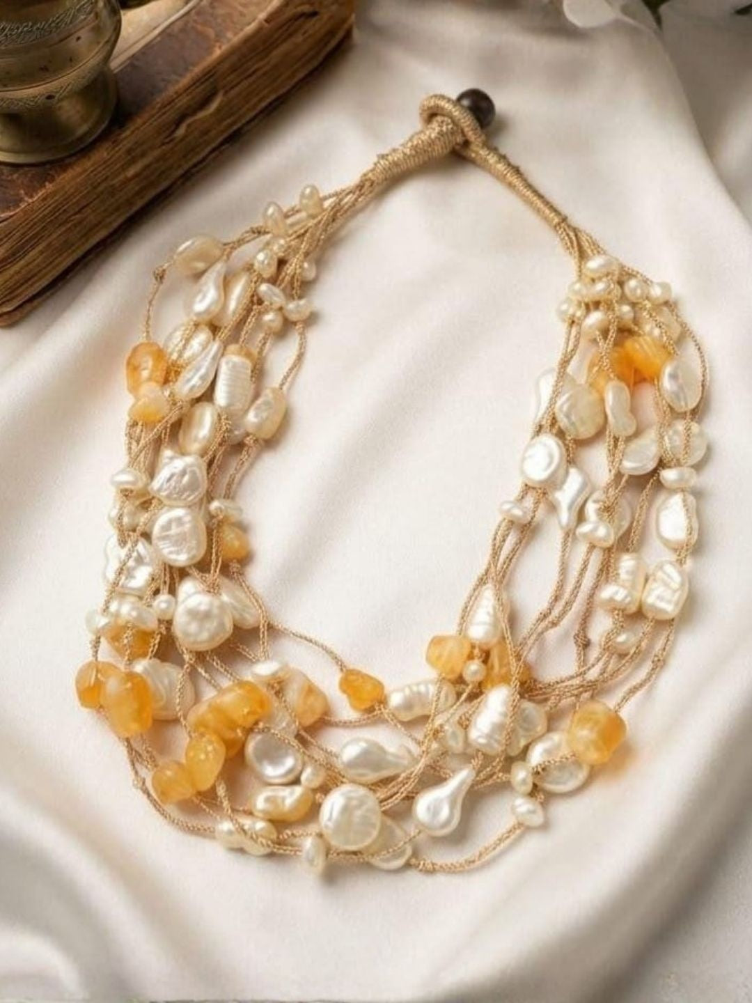 Ishhaara Multicolour Baroque Pearl Temple Necklace — handcrafted Indian jewellery - view 3