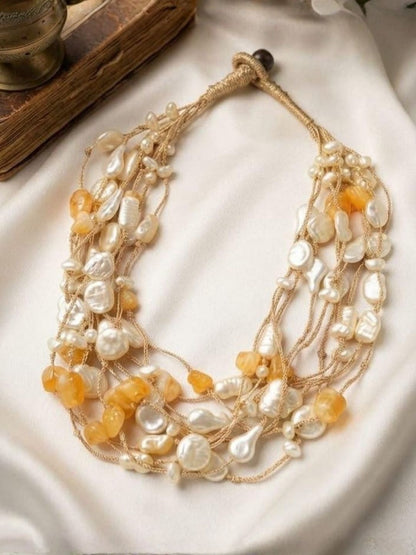 Ishhaara Multicolour Baroque Pearl Temple Necklace — handcrafted Indian jewellery - view 3