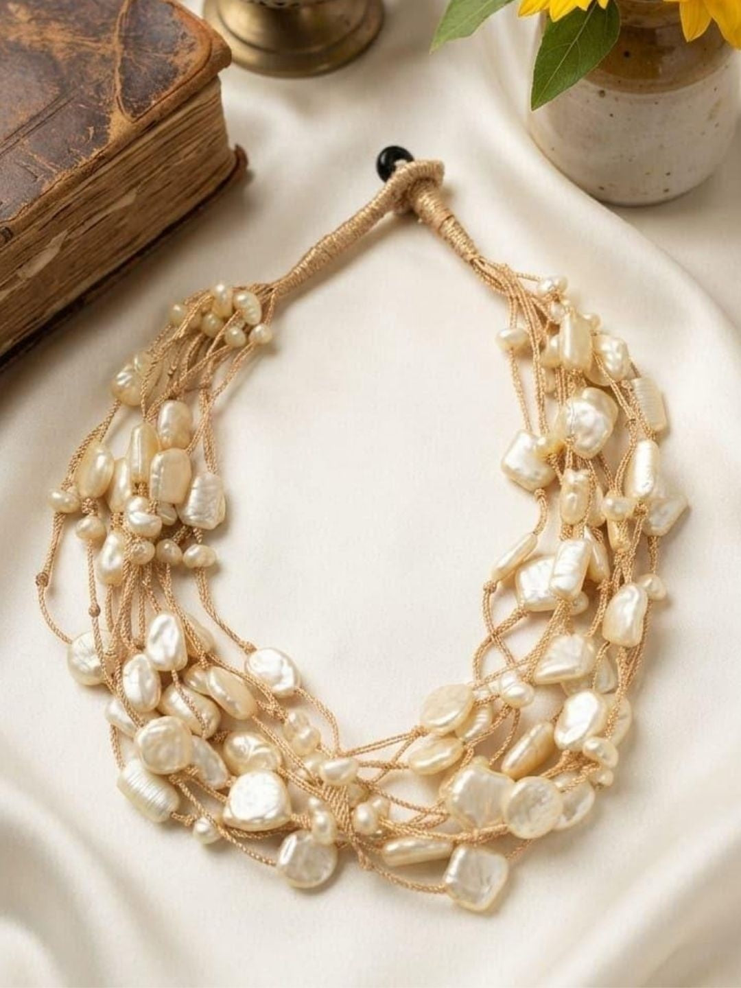 Ishhaara Multicolour Baroque Pearl Temple Necklace — handcrafted Indian jewellery - view 4