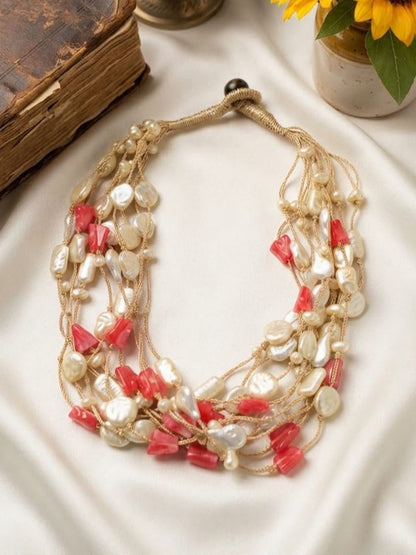 Ishhaara Multicolour Baroque Pearl Temple Necklace — handcrafted Indian jewellery - view 5