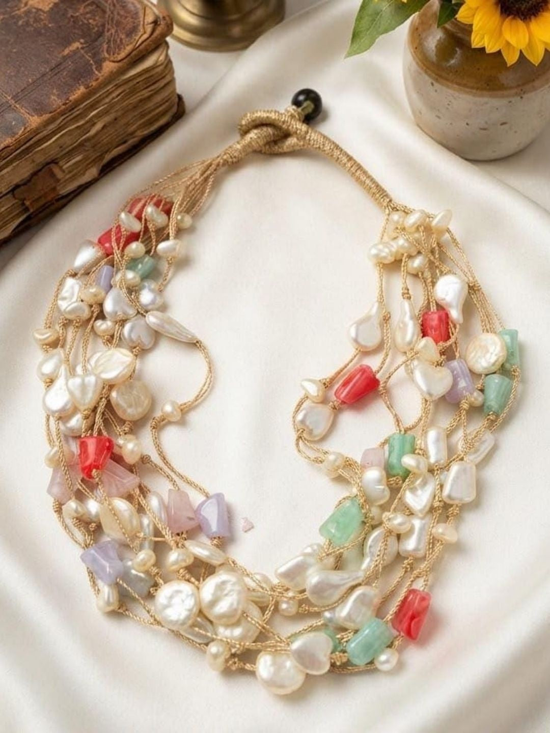Ishhaara Multicolour Baroque Pearl Temple Necklace — handcrafted Indian jewellery - view 9