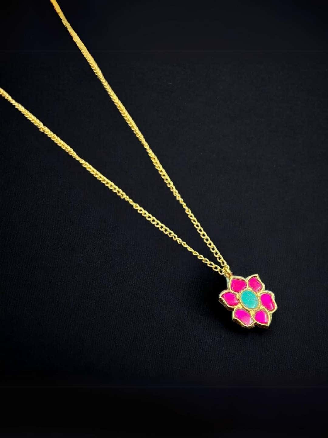 Ishhaara Multicolor  Elegant Ruby Stone Flower Design Pendant Necklace