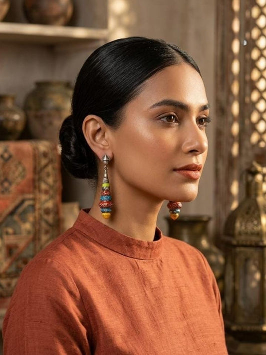 Multicolor Beaded Tassel Drop Earrings